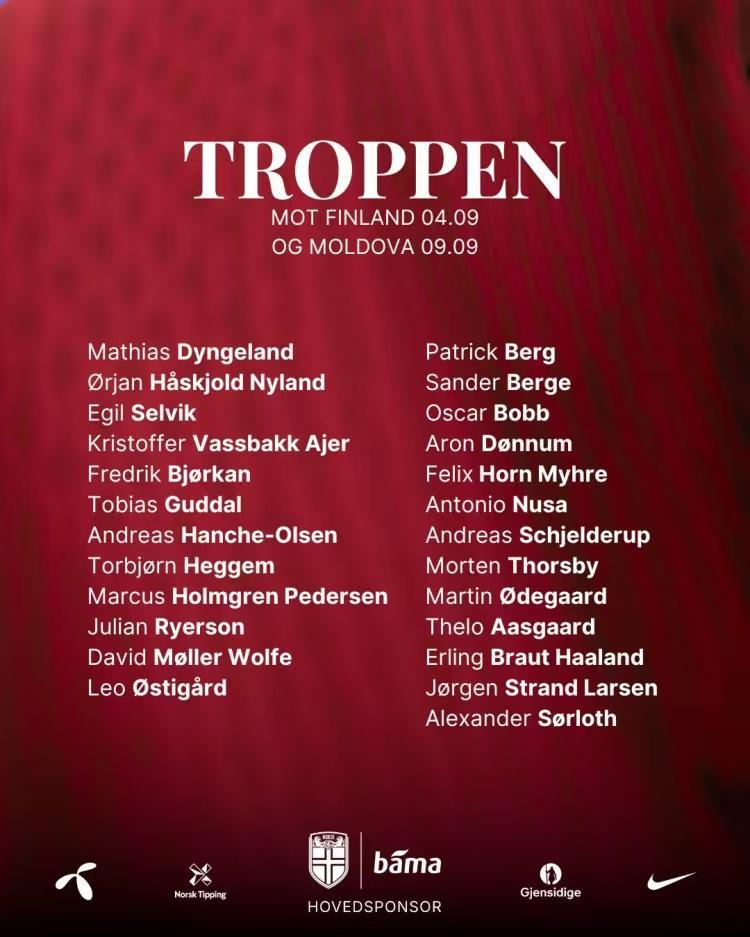 jiuyou游戏-挪威队世预赛大名单：哈兰德&amp;amp;厄德高领衔，瑟洛特、努萨在列